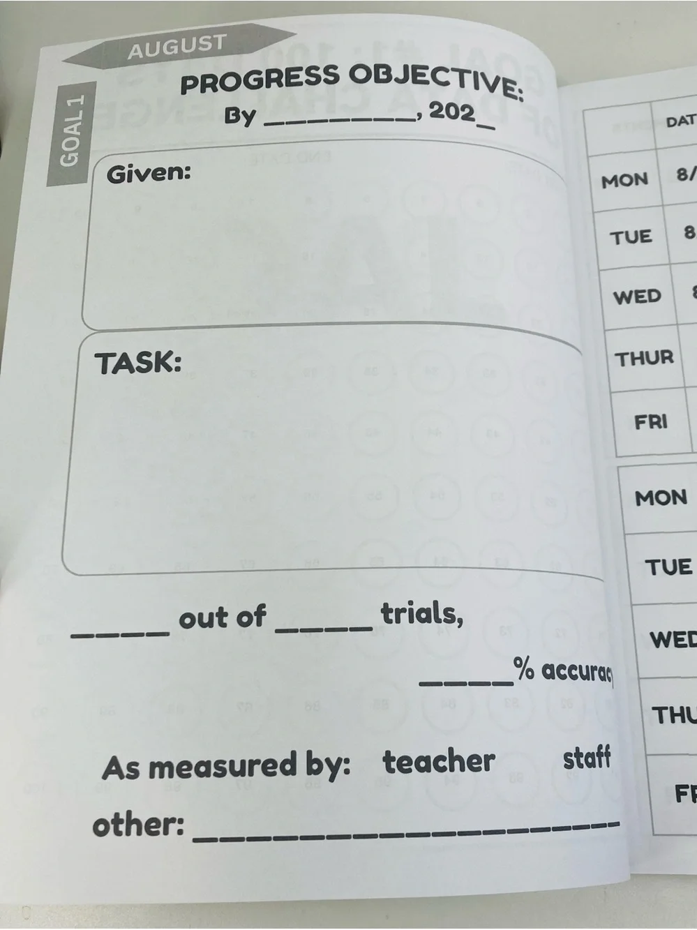 NEW IEP Data Collection Book Up to 5 Goals August 1, 2026 - July 31, 2027 DATED